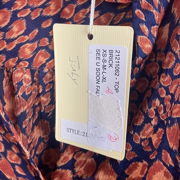 Anthropologie See U Soon Orange Navy Blue Splotch Animal Print Blouse - Size S - Picture 6 of 12